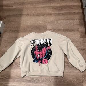 Marvel Spider-Man Crewneck Sweater in Cream with Pink and Black Graphic